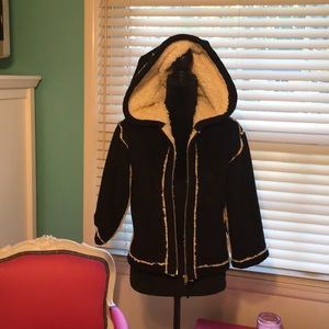 Reversible black suede and shearling faux jacket